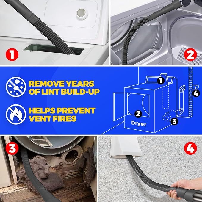 Holikme 2 Pieces Dryer Vent Cleaner Kit, Dryer Lint Vacuum Attachment and - Image 5