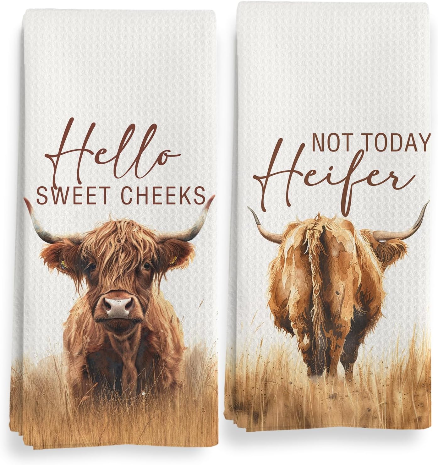Western Highland Cow Bathroom Decor Towels, Farmhouse Hello Sweet Cheeks Hand Towel Decorative Set, Christmas Bathroom Decor, Christmas Highland Cow Lover Gifts Hand Dish Tea Towels 16x24in