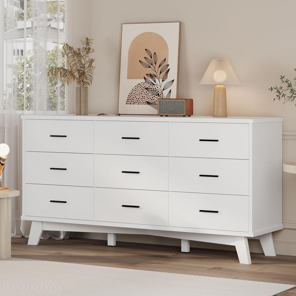 Xixini Dresser for Bedroom, 9 Drawer Wide Modern Chest of Drawers with X-Shap...