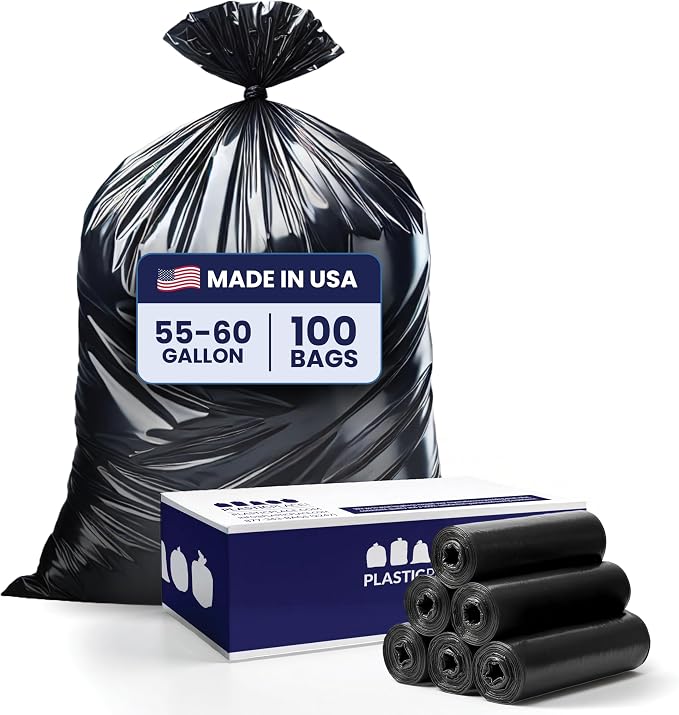 Plasticplace 55-60 Gallon Trash Bags │ 1.0 Mil │ Black Heavy Duty Garbage Can by Plasticplace