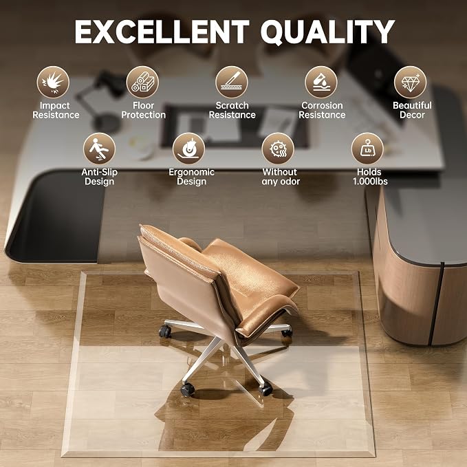 50“ x 44” Beveled Edge Glass Chair Mat - Image 9