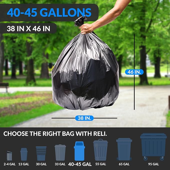 Reli. 40 to 45 Gallon Trash Bags Heavy Duty | 250 Trash Bags | Super Sizeable - Image 2