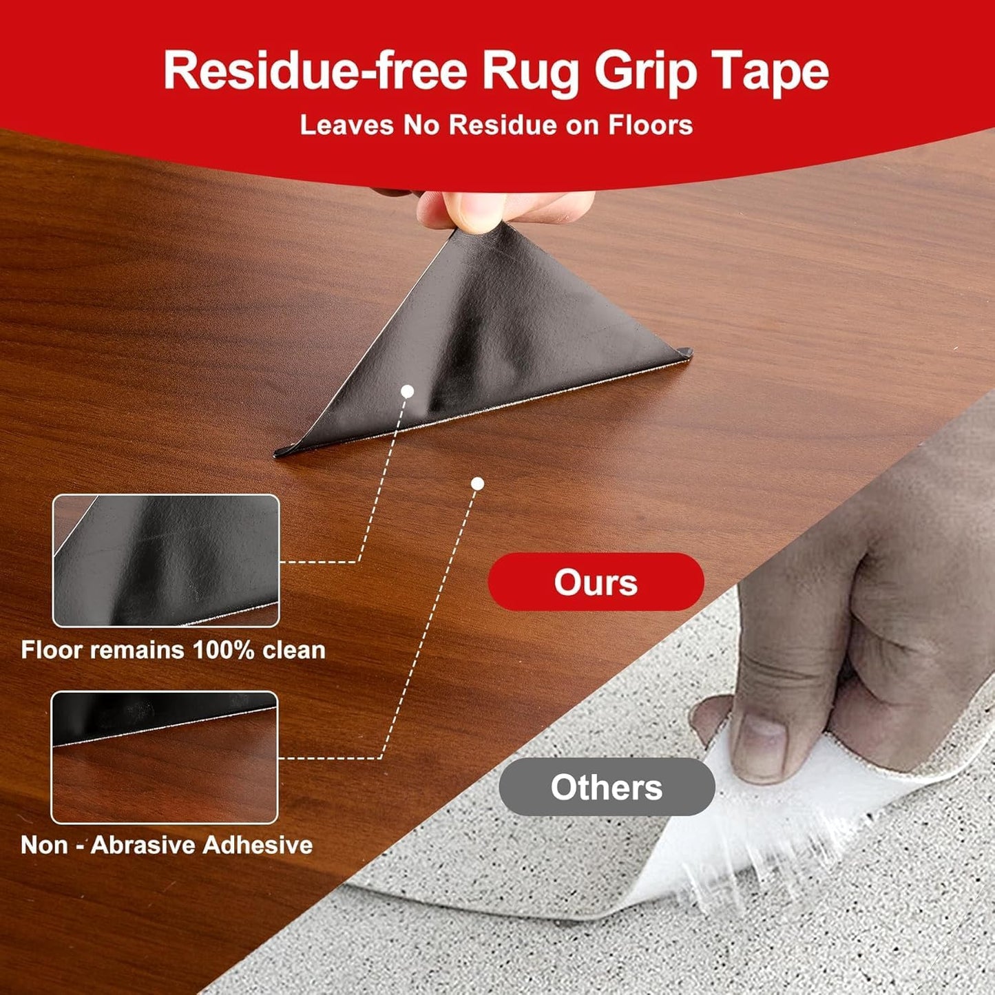 12Pcs Rug Gripper, Double Sided Carpet Tape for Area Rugs, Non Slip Rug Pads Grippers for Hardwood, Tile and Laminate Floors, Rug Corner Grippers for Preventing Curling and Bunching, Black