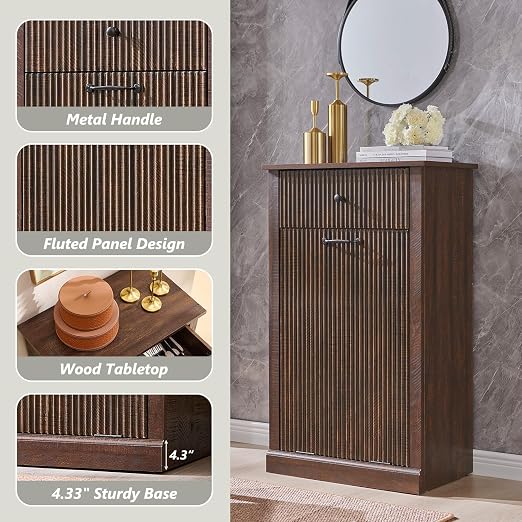 Modern Tilt-Out Trash Can Cabinet, 10 Gallon Fluted Laundry Hamper Cabinet - Image 4