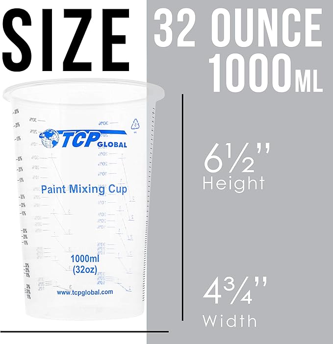 TCP Global 32 oz. Graduated Plastic Mixing Cups - Image 3