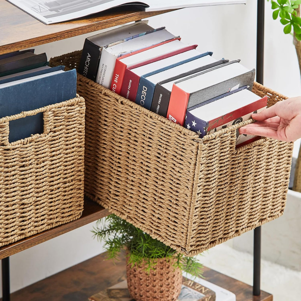 Vagusicc Wicker Storage Basket, Set of 2 Hand-Woven Paper Rope Wicker Basket,...