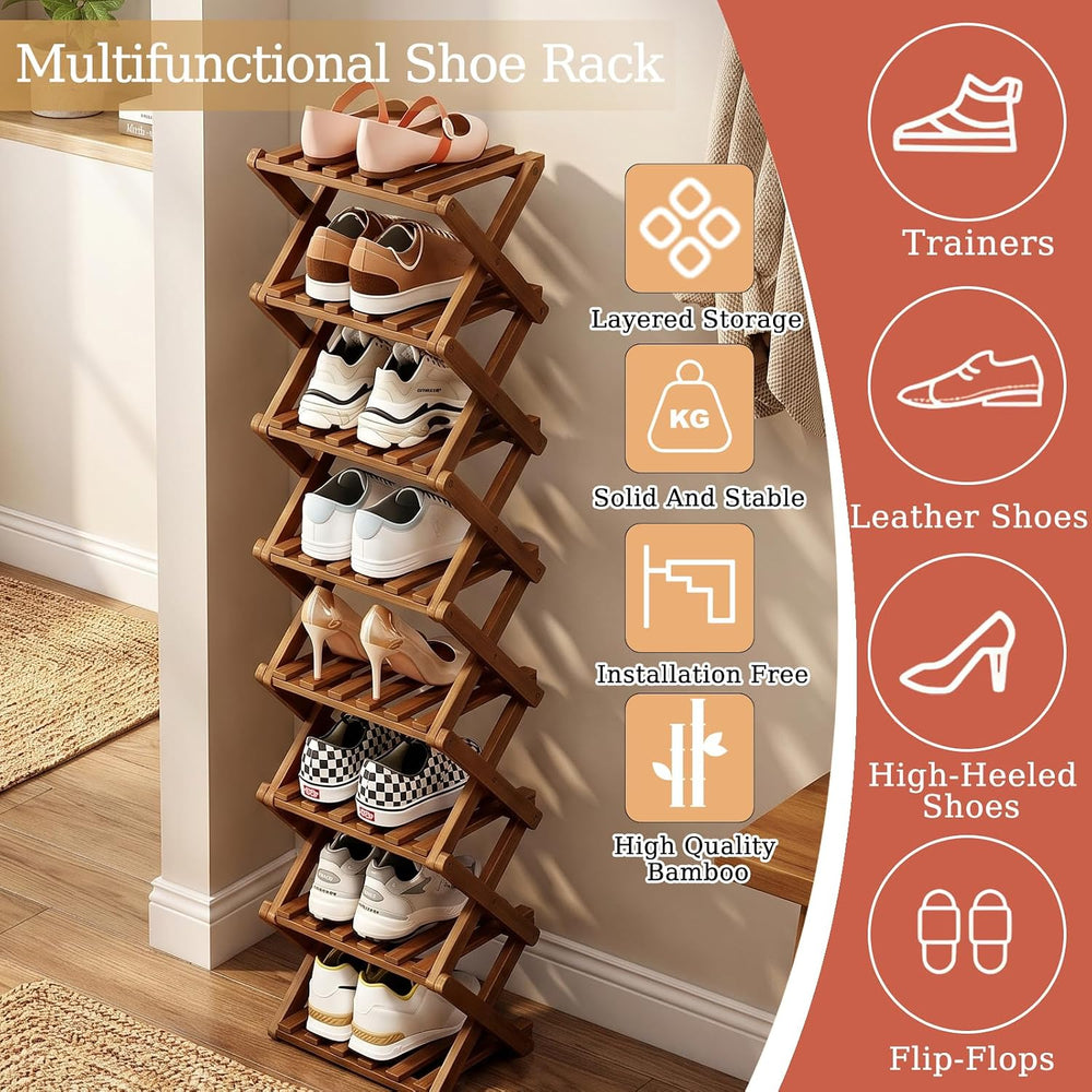 Simcat Bamboo Folding Shoe Rack Free Standing Storage Organizer