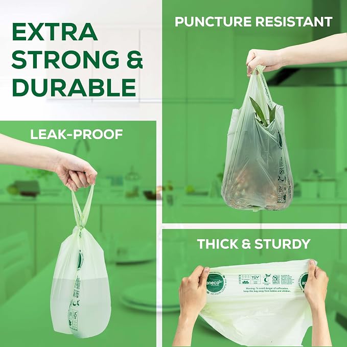 ANECO 100% Compostable Food Waste Bags 2.6 Gallon - Image 4