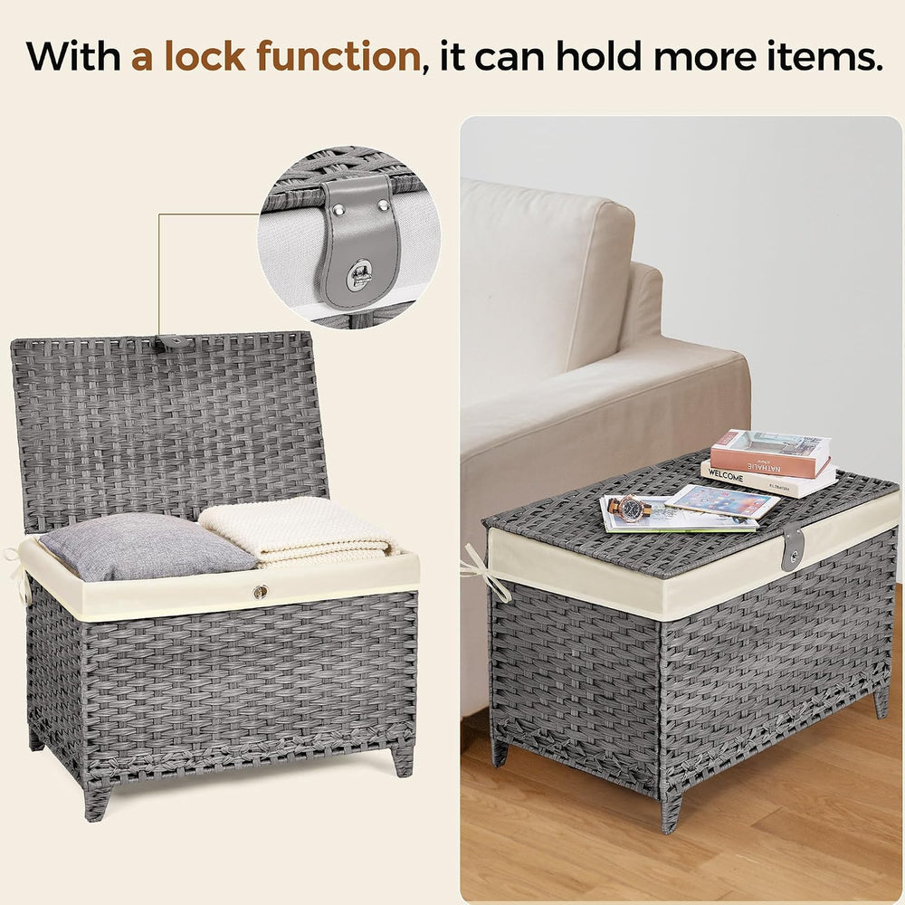 Wicker Storage Basket with Lid, 160L Shelf Basket with Removable Liner Bag