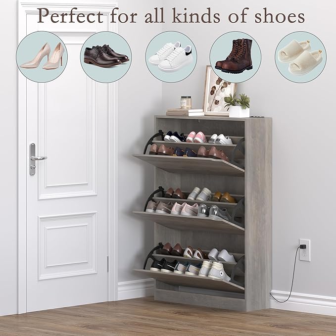 Shoe Cabinet with Odor Control and Back Panels, Deodorizing Slim 3-Flip Shoe - Image 4