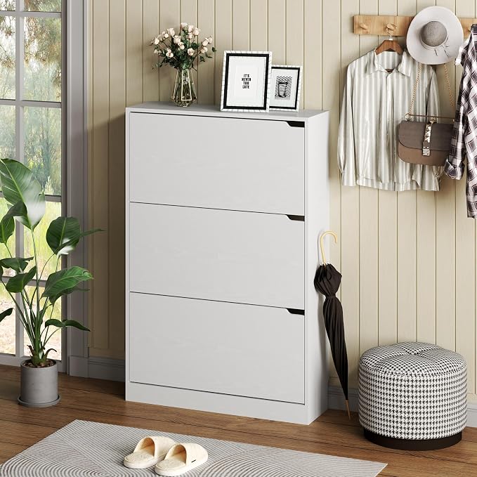 Shoe Cabinet with 3 Flip Drawers, Hidden Wood Shoe Cabinet, Freestanding Shoe - Image 3