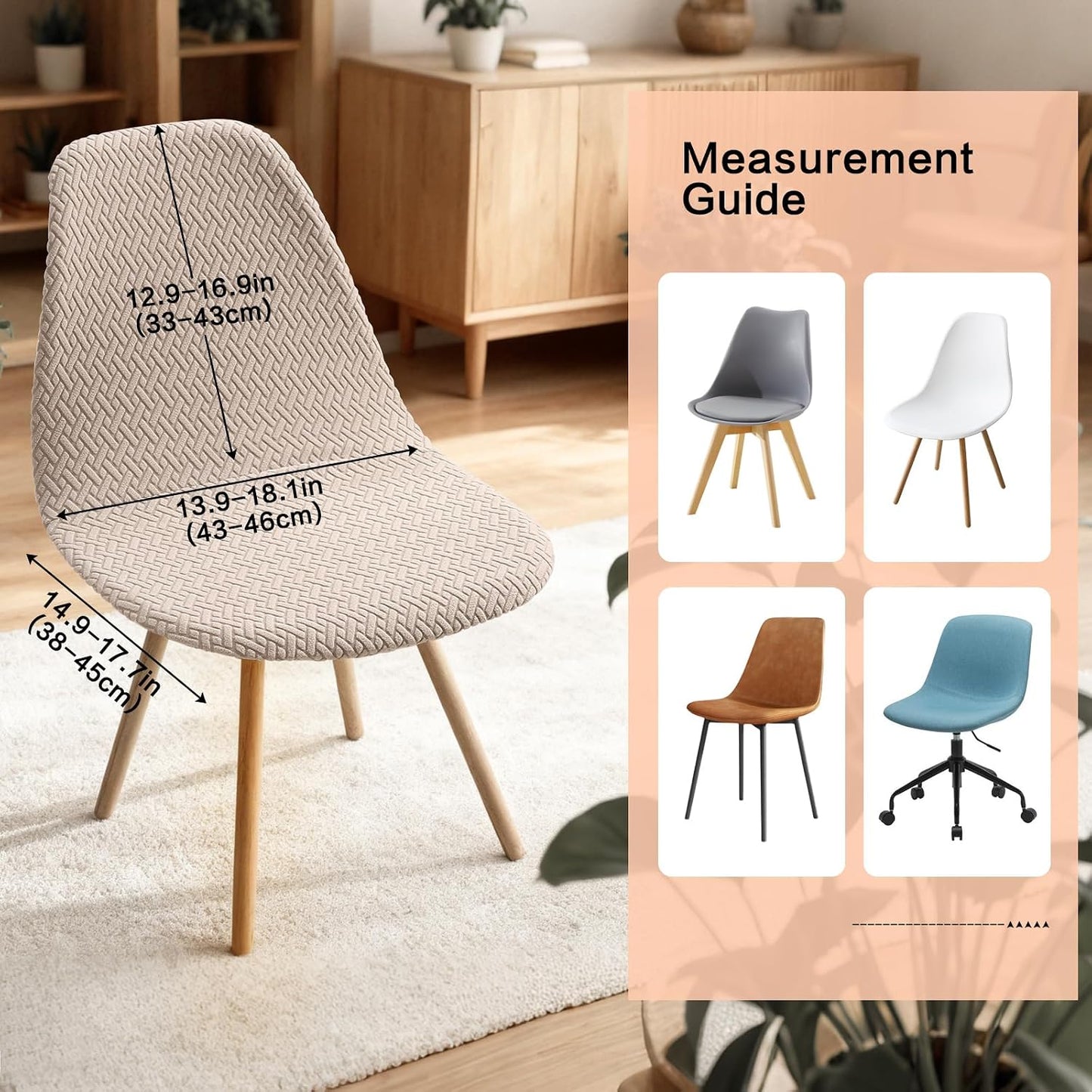 Fuloon Mid Century Modern Dining Chair Covers, Stretchable Armless Shell Slipcovers, Washable Seat Protector for Kitchen, Living, Dining Room, Set of 4, Light Camel