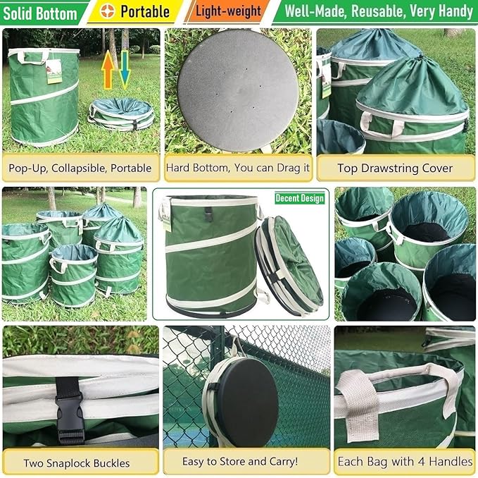 32-Gallon Collapsible Trash Can Hard-Shell Bottom Yard Garden Bag - Image 4