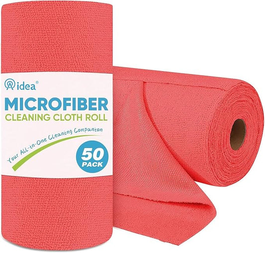 AIDEA Microfiber Cleaning Cloth Roll, 50PK Red, Reusable Paper Towels Tear Away by AIDEAHOME