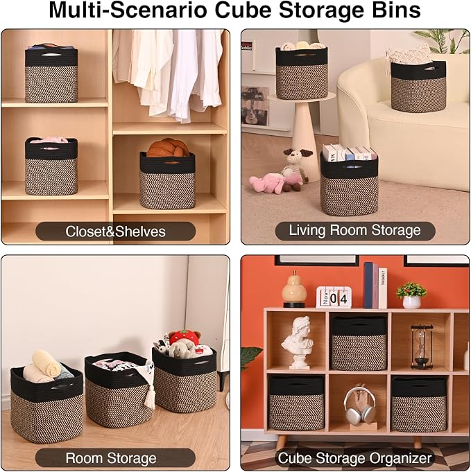 11 Inch Cube Storage Bins, Storage Cube Organizer Bins, Woven Cotton Rope - Image 4