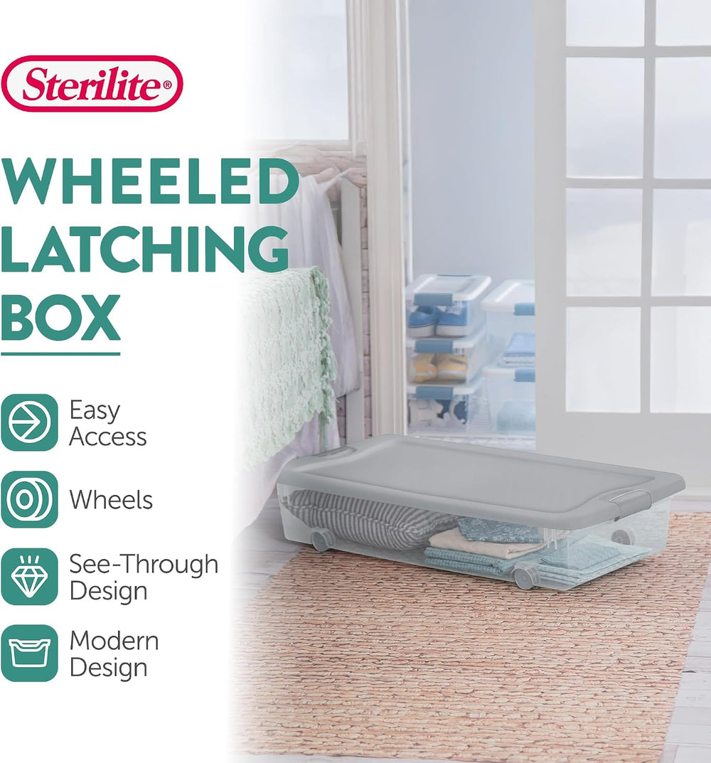 Sterilite Wheeled Latching Box w/Lids for Home & Office, 56 Quart, 4-Pack