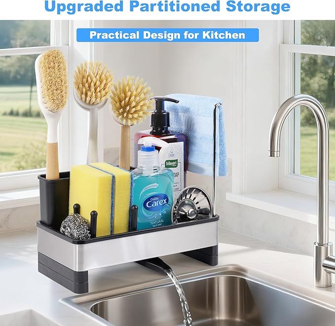 Stainless Steel Sponge Holder for Kitchen Sink Caddy Organizer Rack for Dish - Image 2