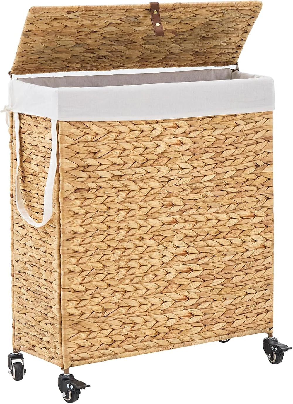 Slim Rolling Laundry Hamper with Lid and Wheels (Natural, 85L)