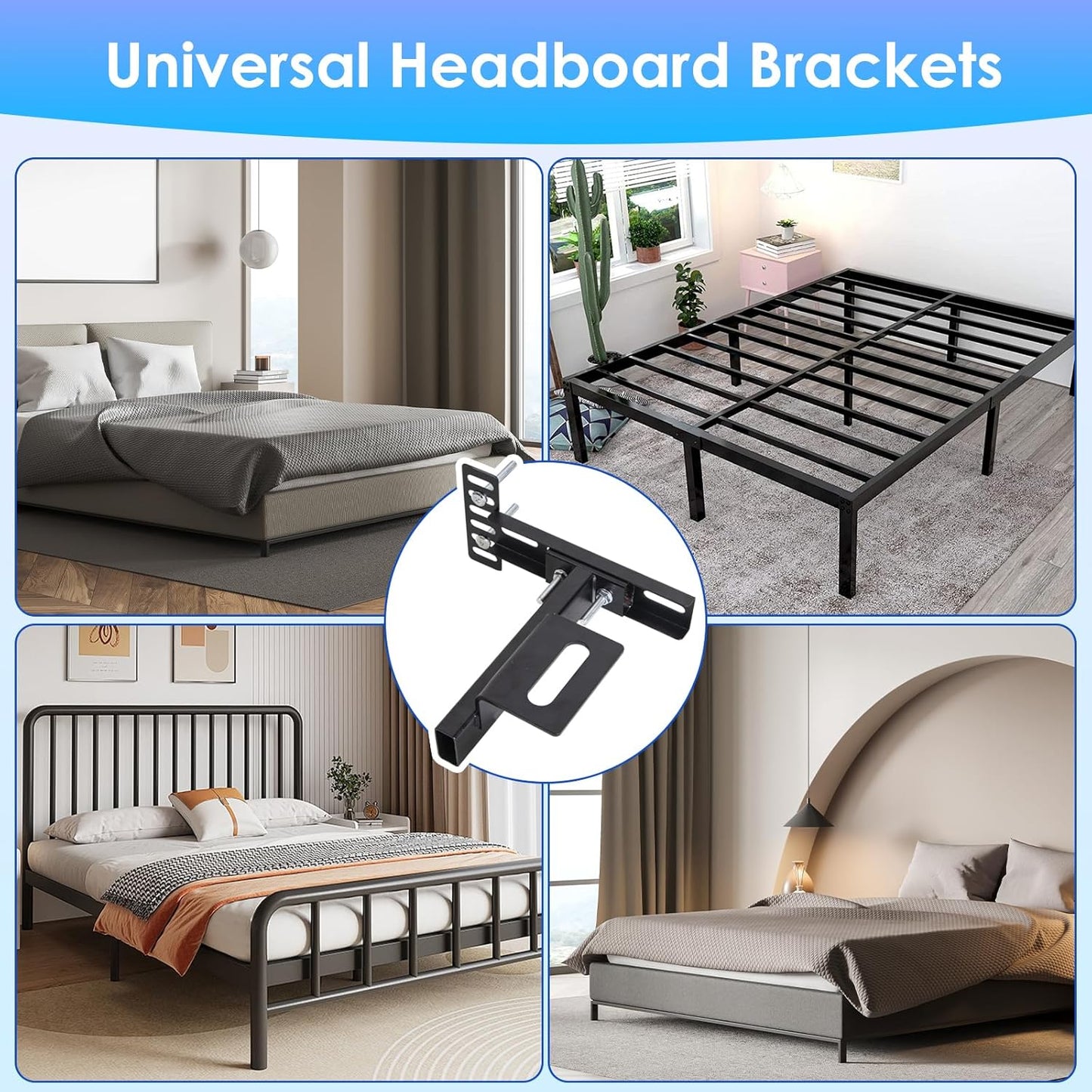 Fohil Headboard Brackets for Metal Bed Frame, 2 Pack Adjustable Headboard Brackets with Footboard Extension Kit Black Universal Headboard Bracket Kit Fit Twin Full Queen King