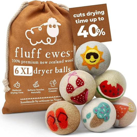 Fluff Ewes Wool Dryer Balls 6 Pack Premium New Zealand Wool Laundry Balls by HustleBlush