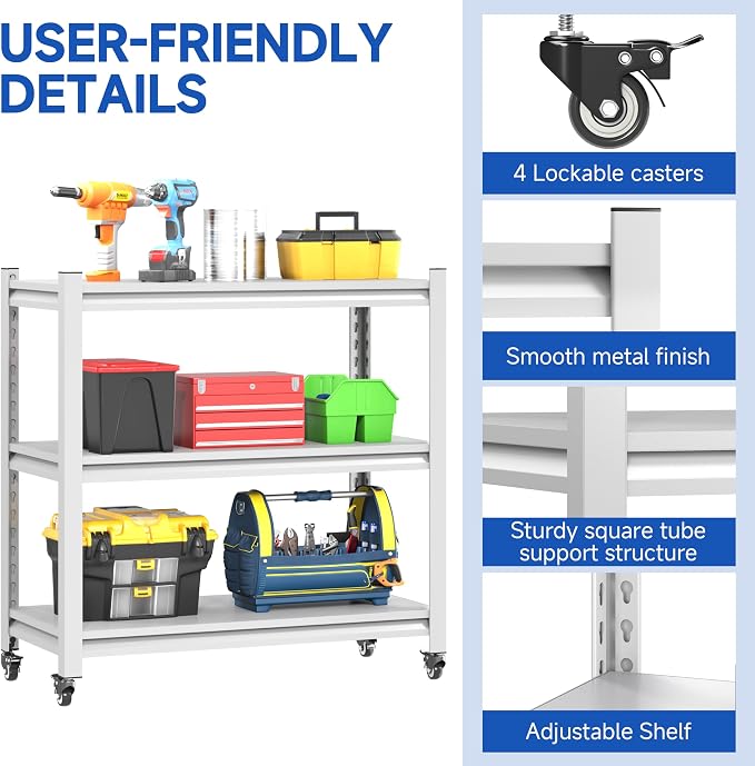 34''W Garage Heavy Duty 3-Tier Adjustable Storage Rack, Steel Shelving - Image 5