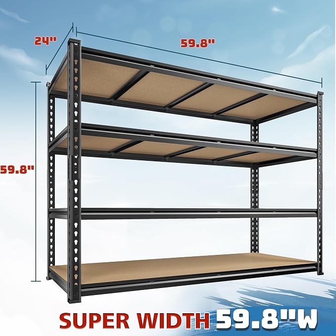 59.8"W Metal Shelving 59.8"H Storage Shelves 2200LBS Garage Shelving Adjustable - Image 2