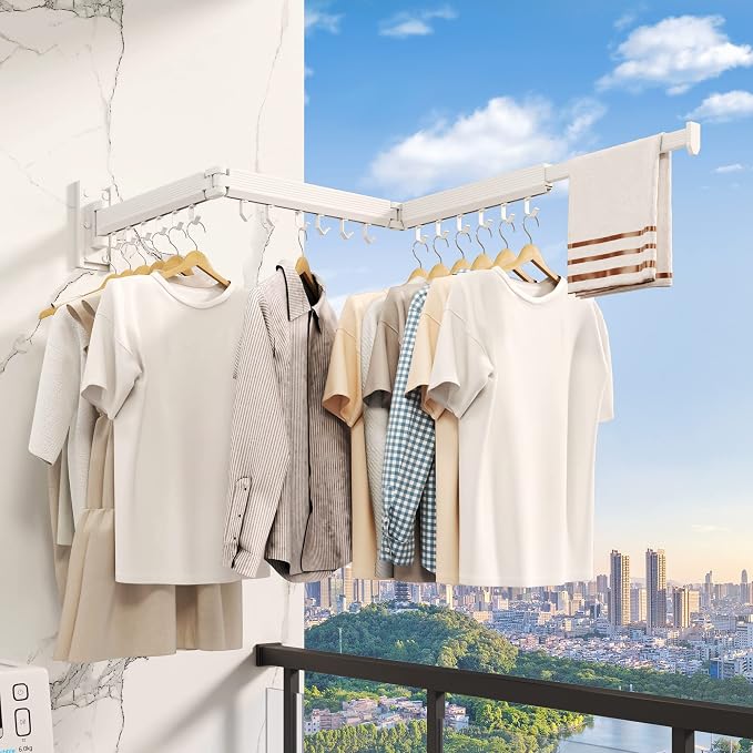 Wall Mounted Clothes Drying Rack, Collapsible Laundry Drying Rack, Retractable - Image 8