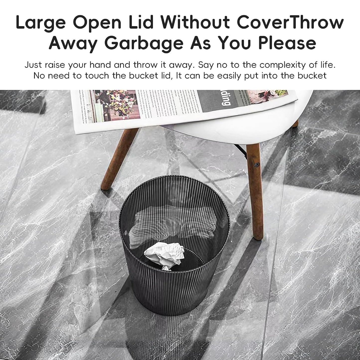 Transparent Trash Can,2 Gallon Grey Garbage Can,1 Pack | Bathroom Trash bin Open Top,Plastic Office Garbage Can
