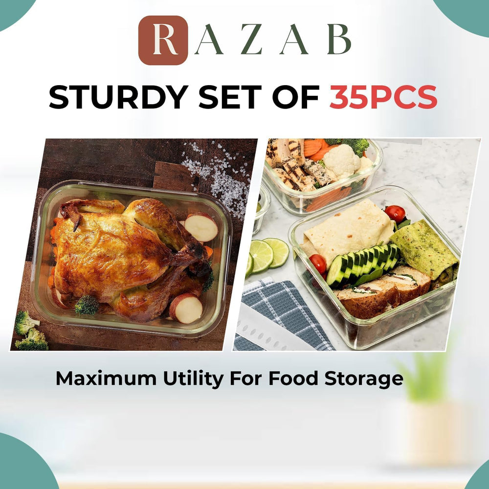 Razab 35 Pc Set Glass Food Storage Containers with Lids - Meal Prep Airtight ...