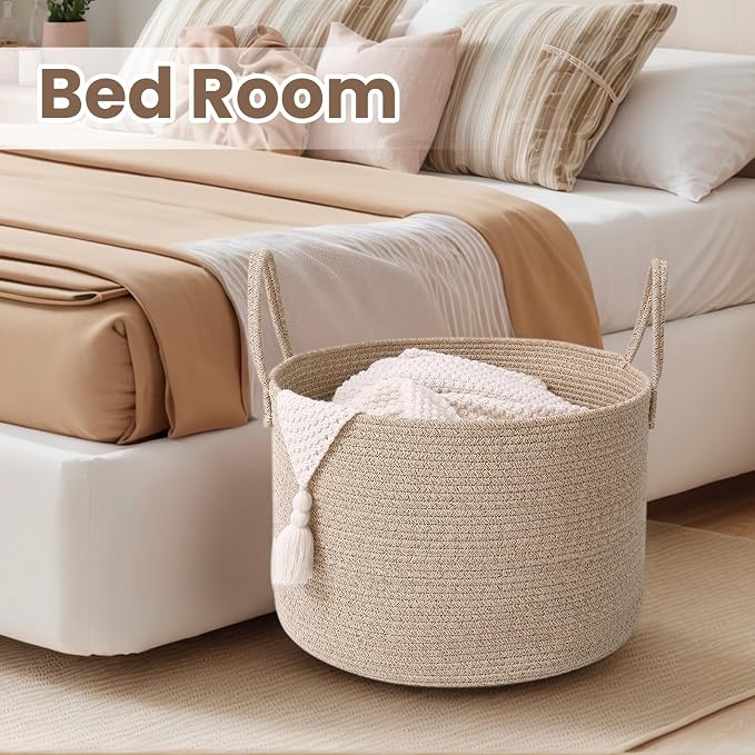 Woven Blanket Basket, 115L Large Rope Storage Bin - Image 6