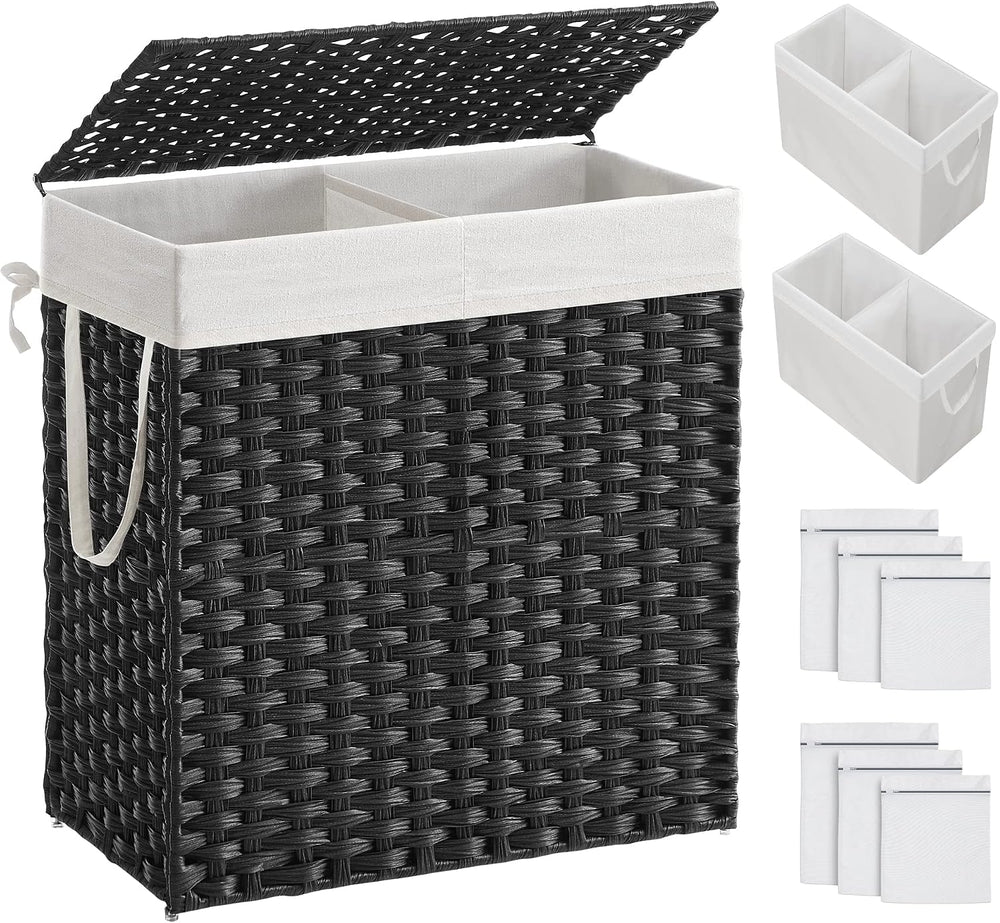 SONGMICS Laundry Hamper with Lid, 110L Clothes Hamper with 2 Removable Liner