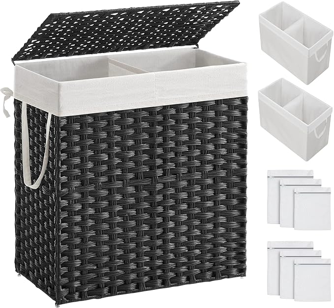 SONGMICS Laundry Hamper with Lid, 110L Clothes Hamper with 2 Removable Liner by SONGMICSbySONGMICSHOME
