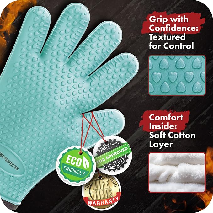 KITCHEN PERFECTION XL Silicone Smoker Oven Gloves -Extreme Heat Resistant BBQ - Image 4