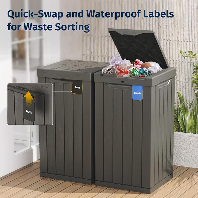 EAST OAK 31 Gallon Outdoor Trash Can | Waterproof Resin Garbage Can - Image 4