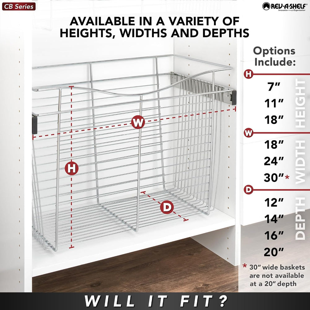 REV-A-SHELF Chrome 18" Wire Pullout Basket for 14" Deep Closet - 18...