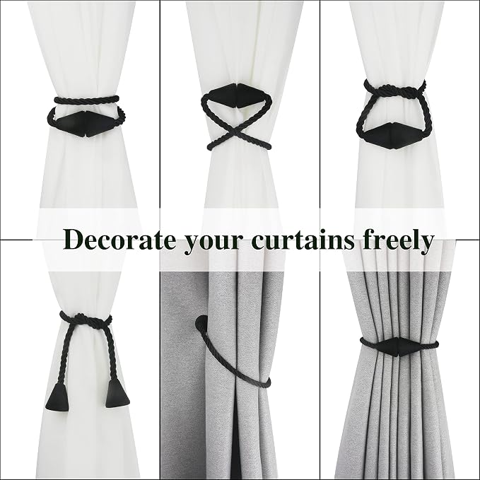 2 Pack Magnetic Curtain Tiebacks Rope Modern Handmade Curtain Tie Backs - Image 5