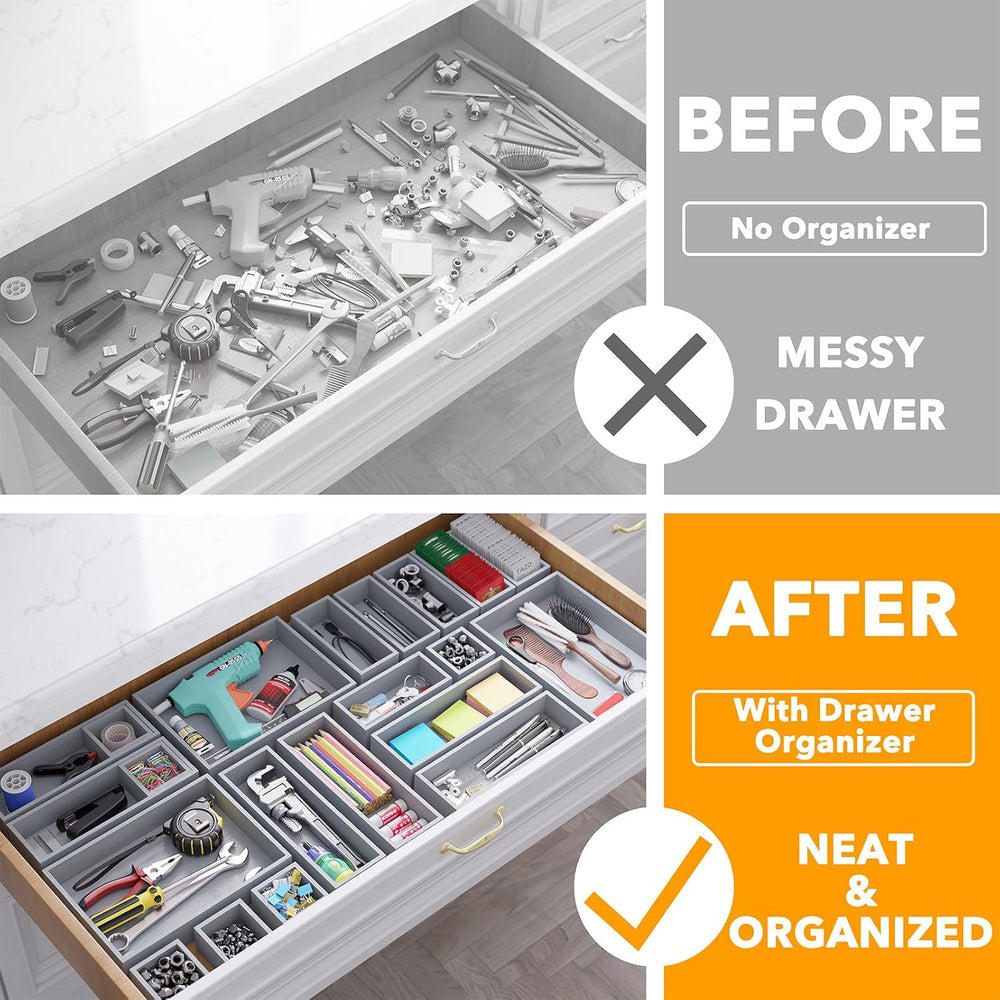 SpaceAid 21-Piece Bamboo Drawer Organizer Storage Boxes Set, Wood Tray Junk D...