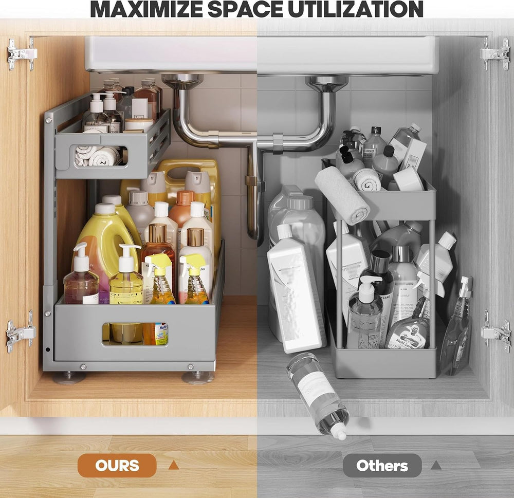 2 Pack 19IN-Depth Under Sink Organizer,Pull Out Cabinet Organizer With Smooth...