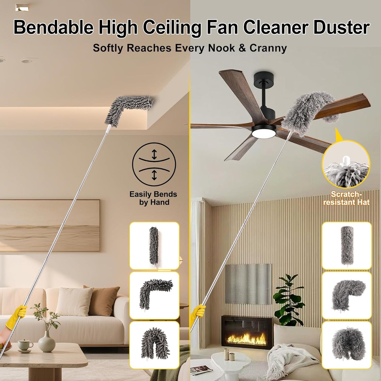 Tiumso Microfiber Feather Duster 5-in-1 Kit, Dusters for Cleaning, Duster with Extension Pole 100 Inches, Cobweb Duster, Microfiber Dusters for High Ceilings and Fans, Blinds, Cars and Furniture