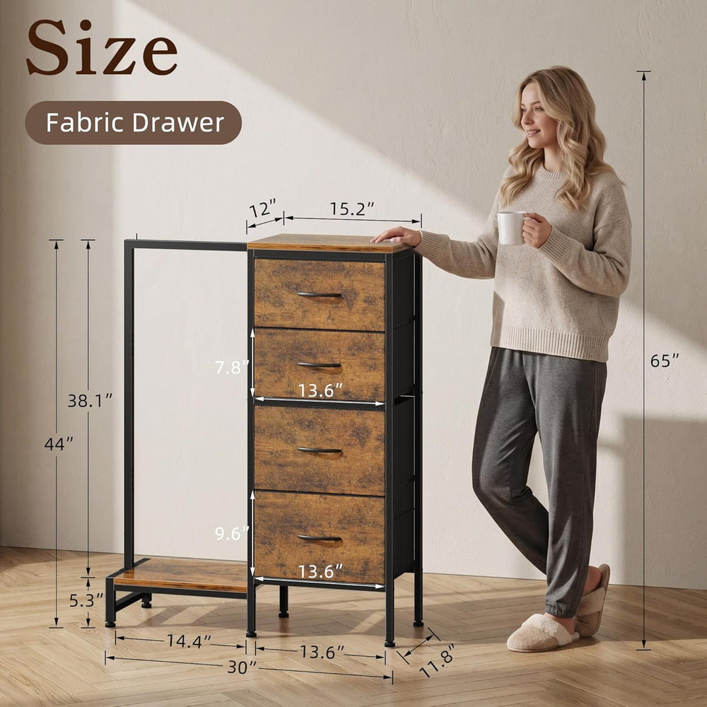 HIGDBFE Tall Dresser 44''H with Hanging Rack, 4 Drawers Small Closet ...