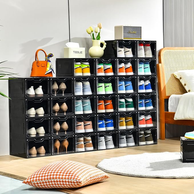 12 Pack Shoe Boxes Organizer, Magnetic Door Shoe Storage Boxes, Fit up to US - Image 4