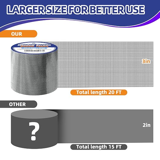 KING MOUNTAIN Grey Window Screen Repair Tape, 3inX20FT Heavy Duty Screen Repair - Image 2
