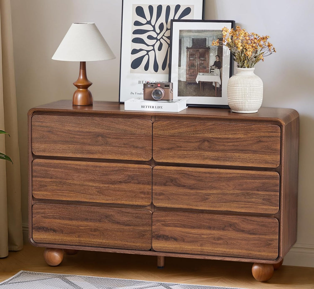 Modern 6 Drawer Dresser for Bedroom, 48" Wooden Chest of Drawers, Walnut