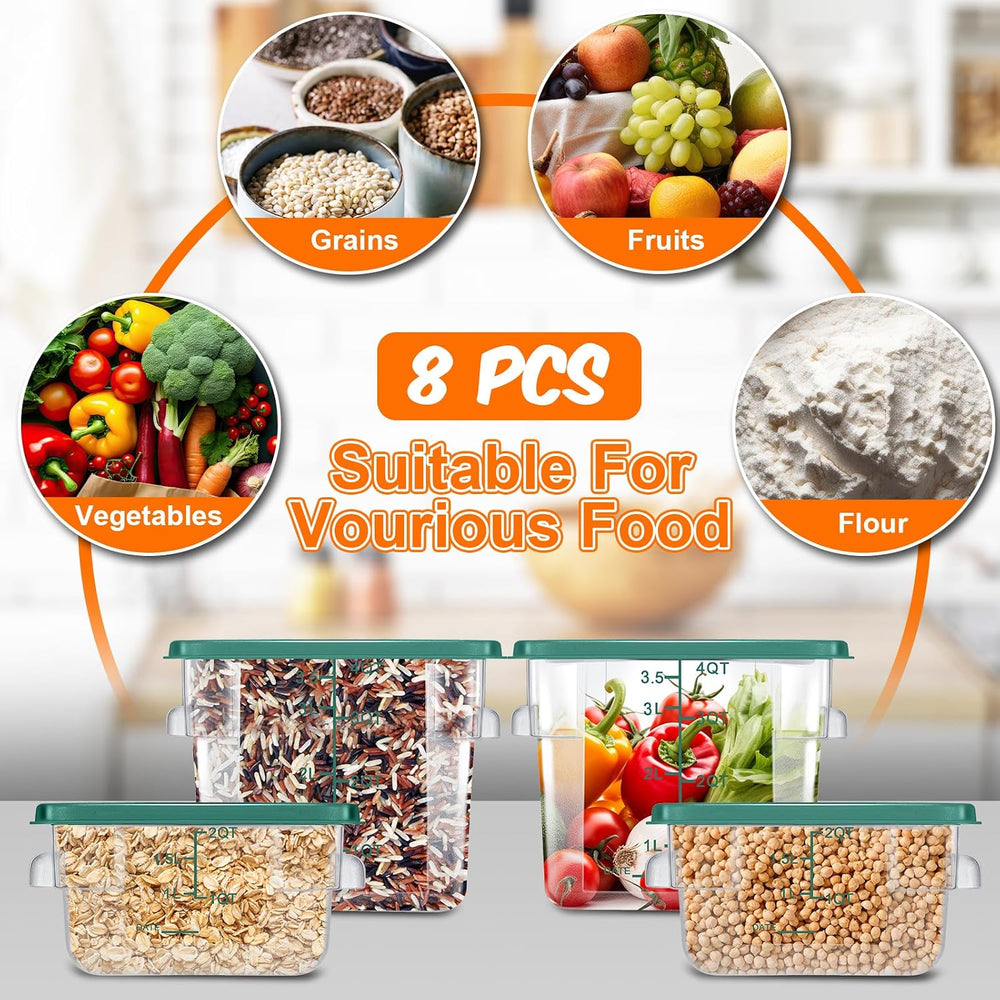 Suclain 8 Pcs Food Storage Container with Lids Set 2qt and 4qt Square Clear C...