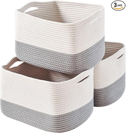 Storage Baskets for Organizing Shelves, Woven Cotton Rope Bins for Baby Nursery by ICERZCZ