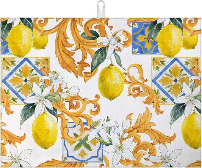 Watercolor Lemon Dish Drying Mat by VisittheDuibelproduct