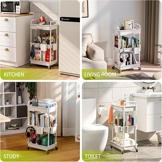 3 Tier Rolling Cart Organizer, Laundry Room Bathroom Organizers and Storage - Image 6