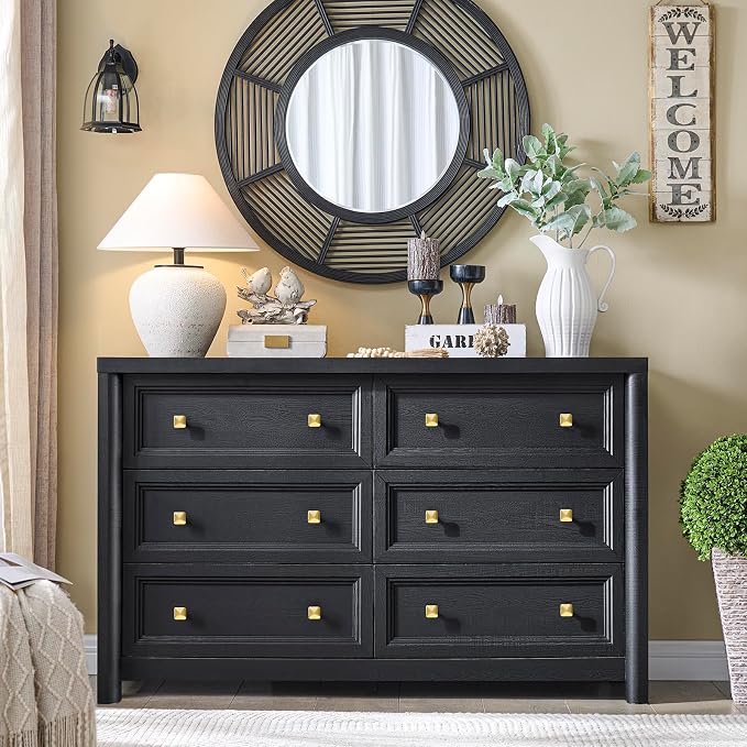 Black Dresser, Farmhouse 6 Drawer Dresser - Image 5