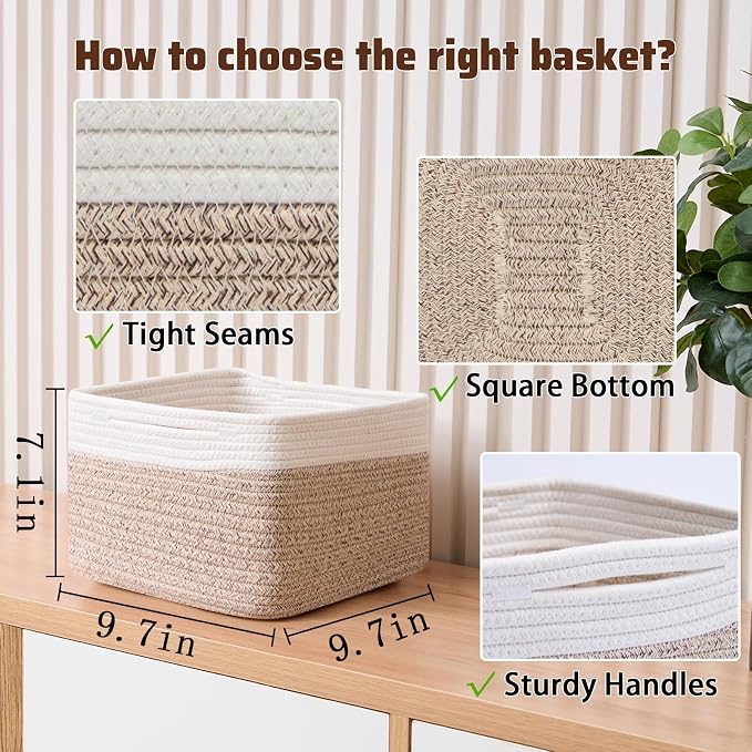 Small Organizing Baskets for Cubes Shelf, 9.7x9.7x7.1 Inch Rope Woven Storage - Image 2