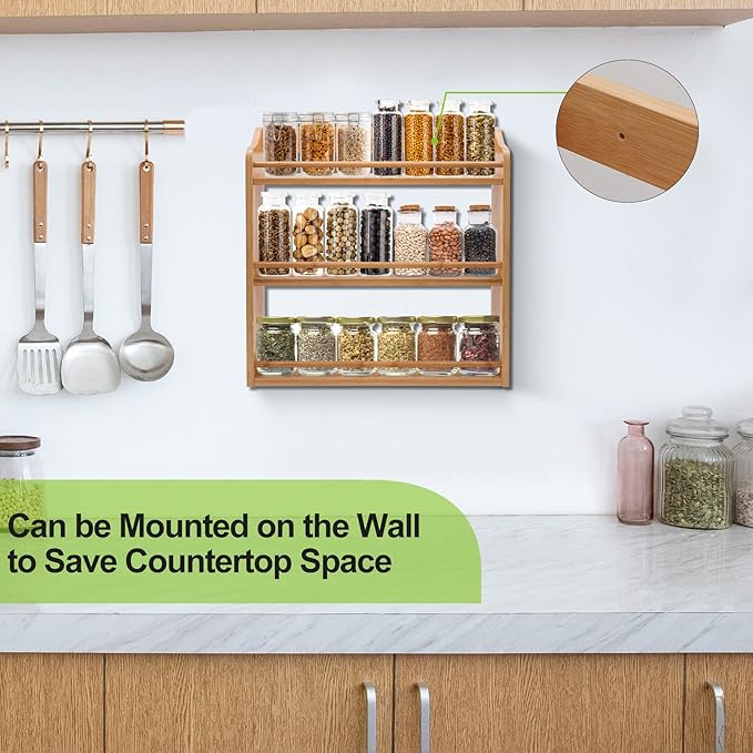 3 Tier Bamboo Spice Rack, Seasoning Jars Rack Shelf Spice Organizer - Image 4